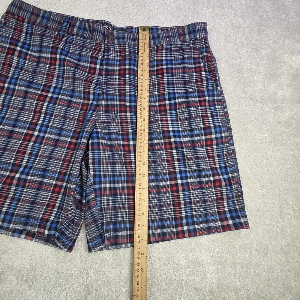 Calaway Performance Plaid Golf Shorts 40x8 Red White Blue Lightweight Quick Dry